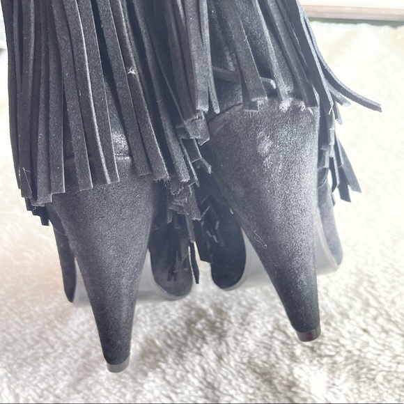 Steve Madden Payyton fringe leather black point toe heel bootie - Picture 6 of 9